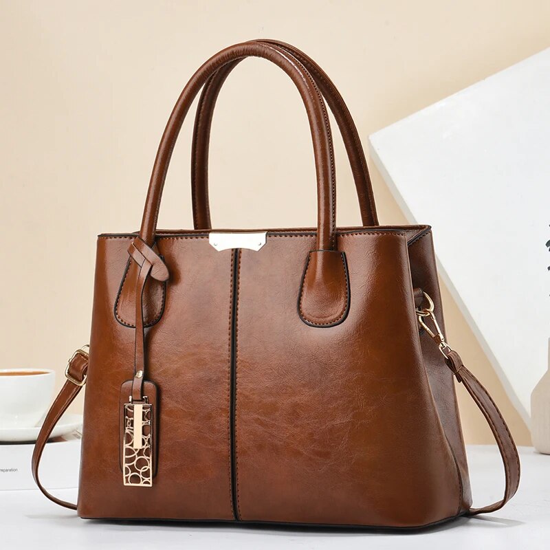 Leather Work Handbags For Women - Retro Solid Color Handbags For Women,