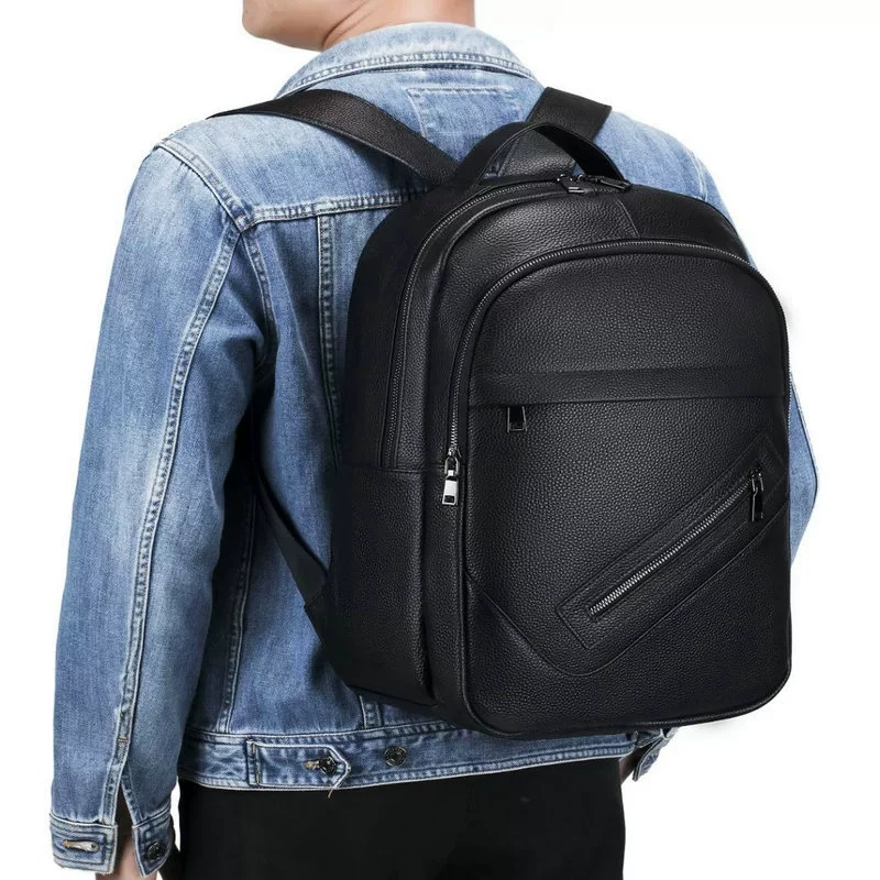 Black Genuine Leather Laptop B - Leather Work Rucksack Mens recension och pris