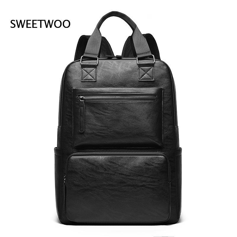 Men Faux Leather Laptop Backpa - Leather Work Rucksack Mens recension och pris