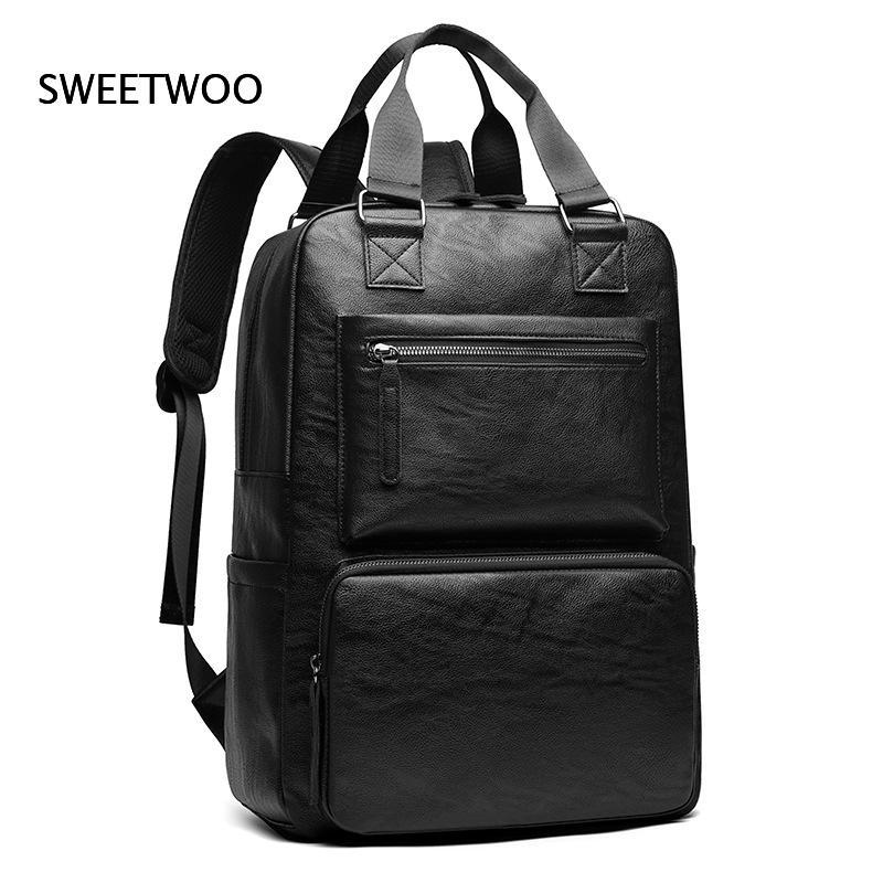 Men Faux Leather Laptop Backpa - Leather Work Rucksack Mens recension och pris