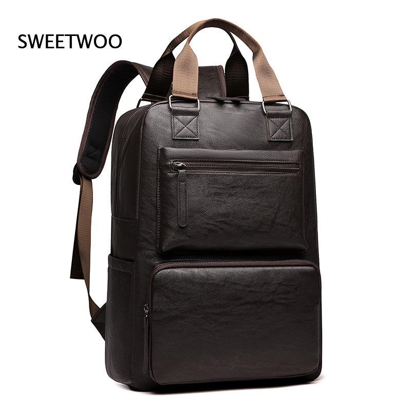 Men Faux Leather Laptop Backpa - Leather Work Rucksack Mens recension och pris